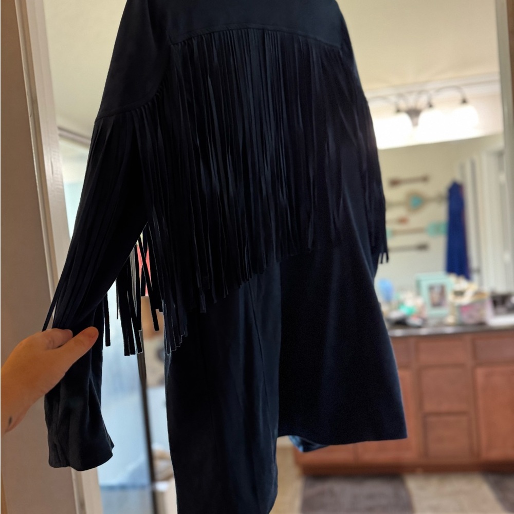 Fringe Faux Suede Jacket - Blue - Picture 2 of 6